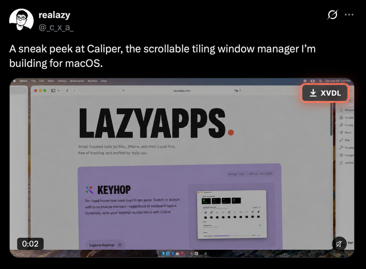 XVDL download button on an X video post