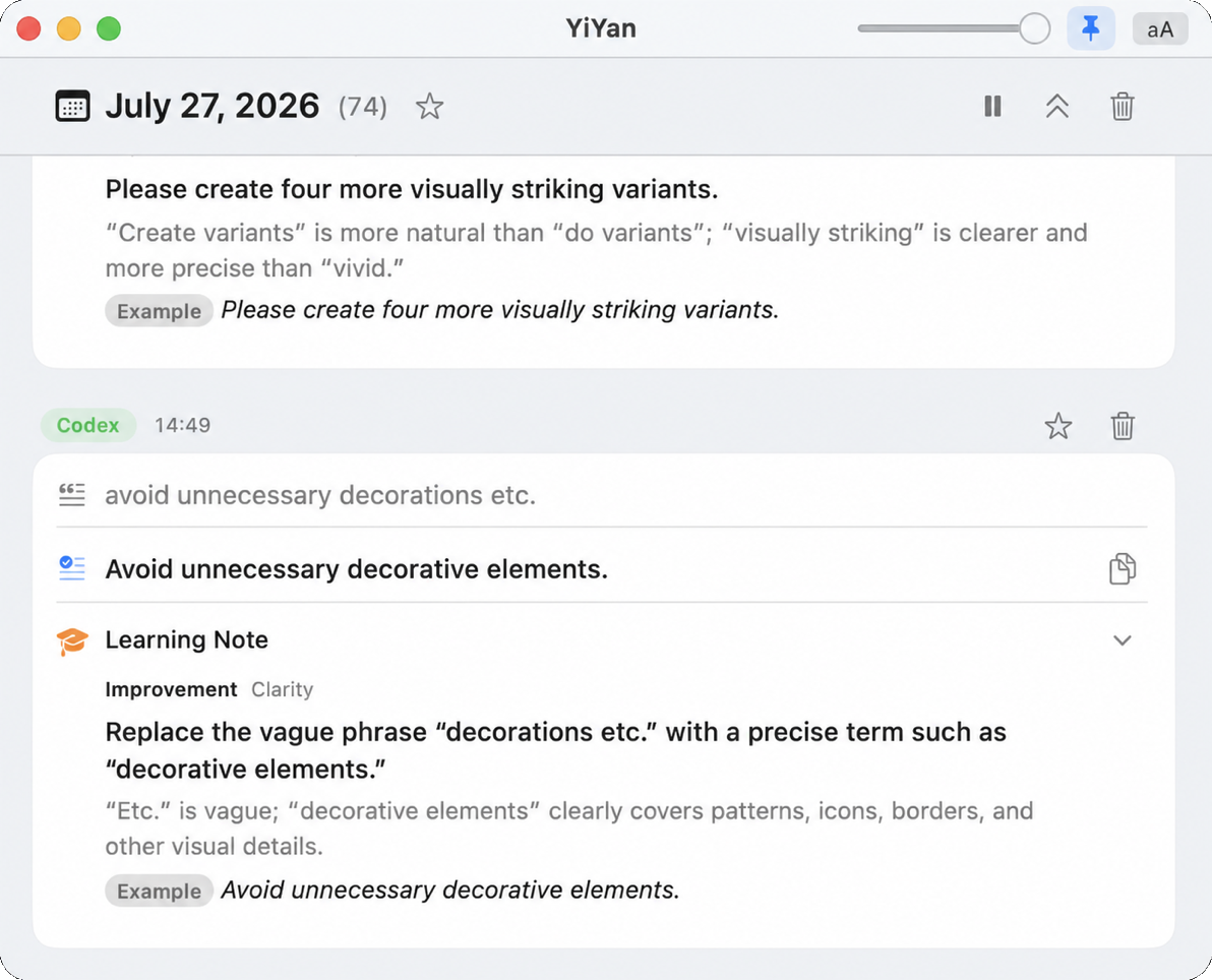 The YiYan learning log on macOS